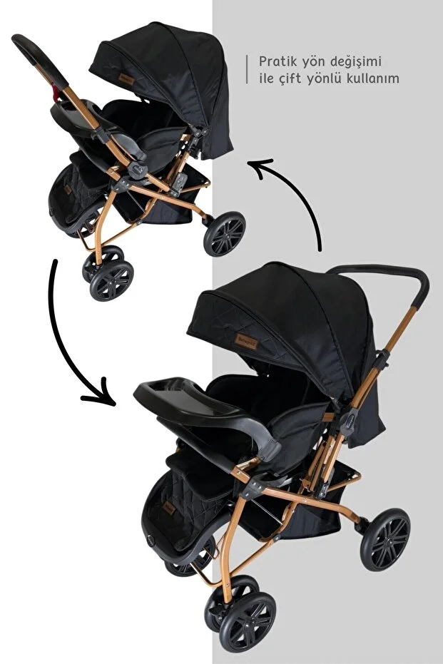 Pusetli̇ Bebek Arabasi Travel Çift Yön Tam Yatış Pozisyonlu Pratik Katlanır Mama Tablalı